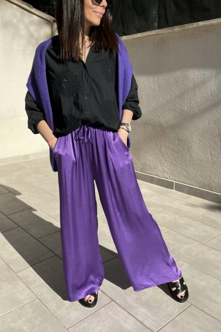 PANTALON EN SOIE VIOLET...